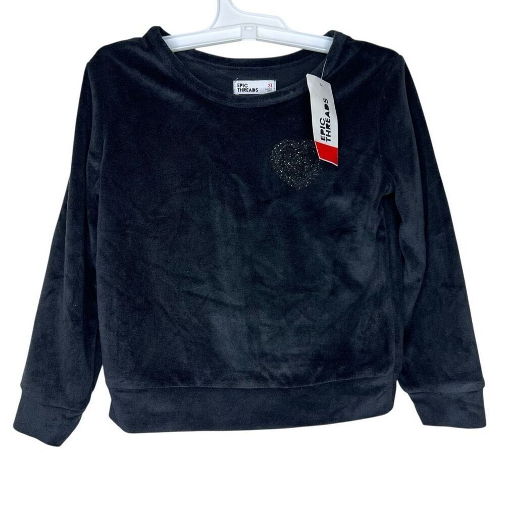 NEW Epic Threads Black Velour Long Sleeve Top Toddler Girls Size 3T